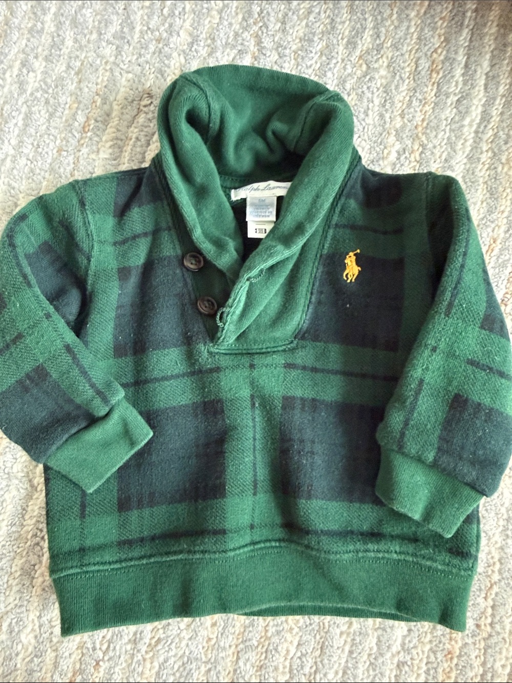 Ralph Lauren Green & Black Plaid Shawl-Collar Kids Pullover